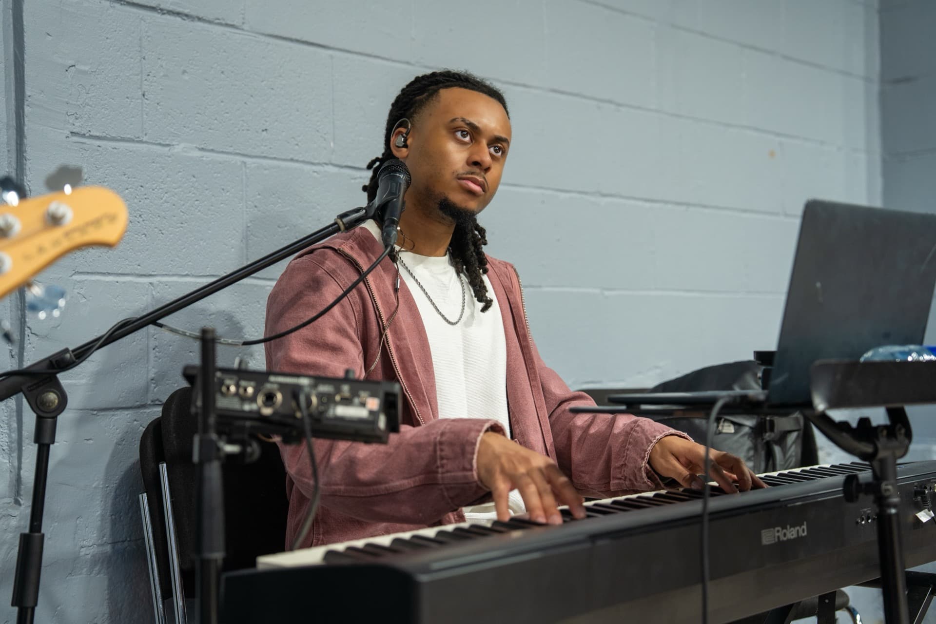 Musician playing keyboard during service